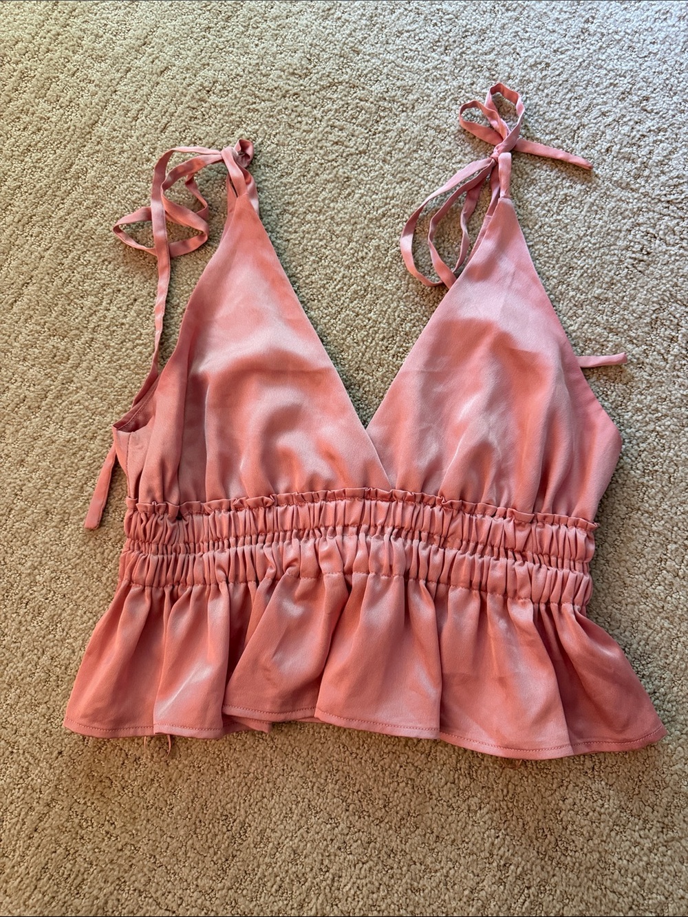 Cotton Candy LA Rose Tie-Shoulder Smocked Peplum Camisole
